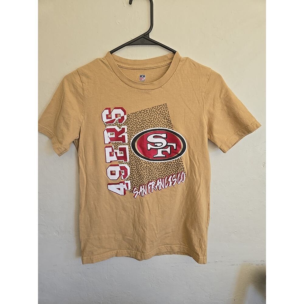 San Francisco 49ers Kid Size Medium 10/12 Gold Short Sleeve Logo NFL Casual Team